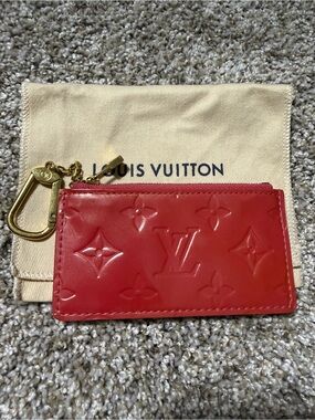 Louis Vuitton Red/Pink Vernis Monogram Key & Card Pouch with Gold Hardware w/COA